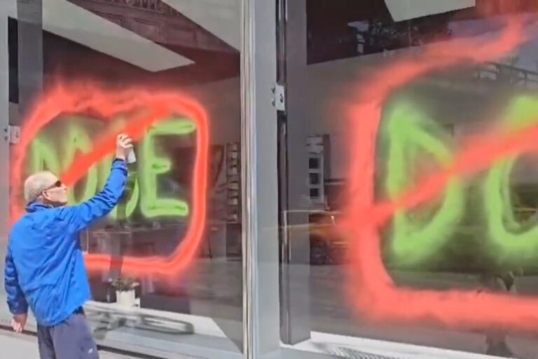 As Elon Tries to Avoid the Spotlight, Climate Activists Brazenly Vandalize Tesla Dealership